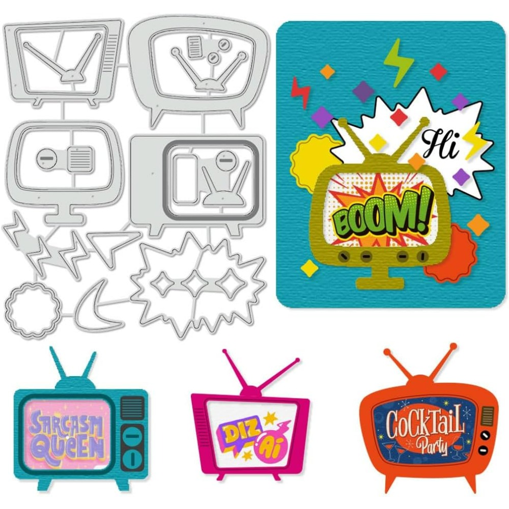 Metal Photo Panel - Retro TV Fustelle Stencil Telaio Fulmine
